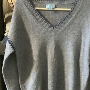 CeCe Gray Sweater with Blue Details, women’s, small, oversized, v neck